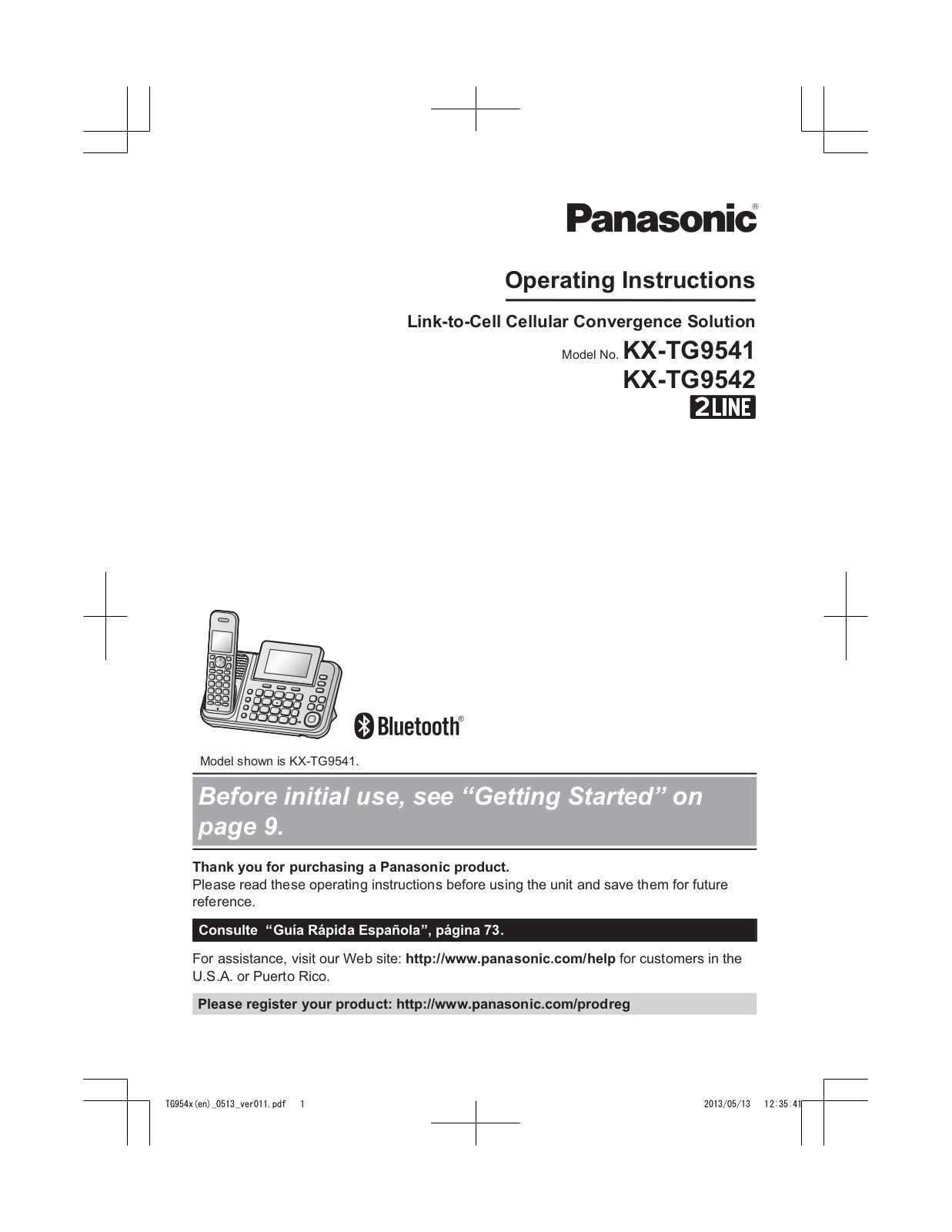 Panasonic of North America 96NKX TG9541 User Manual