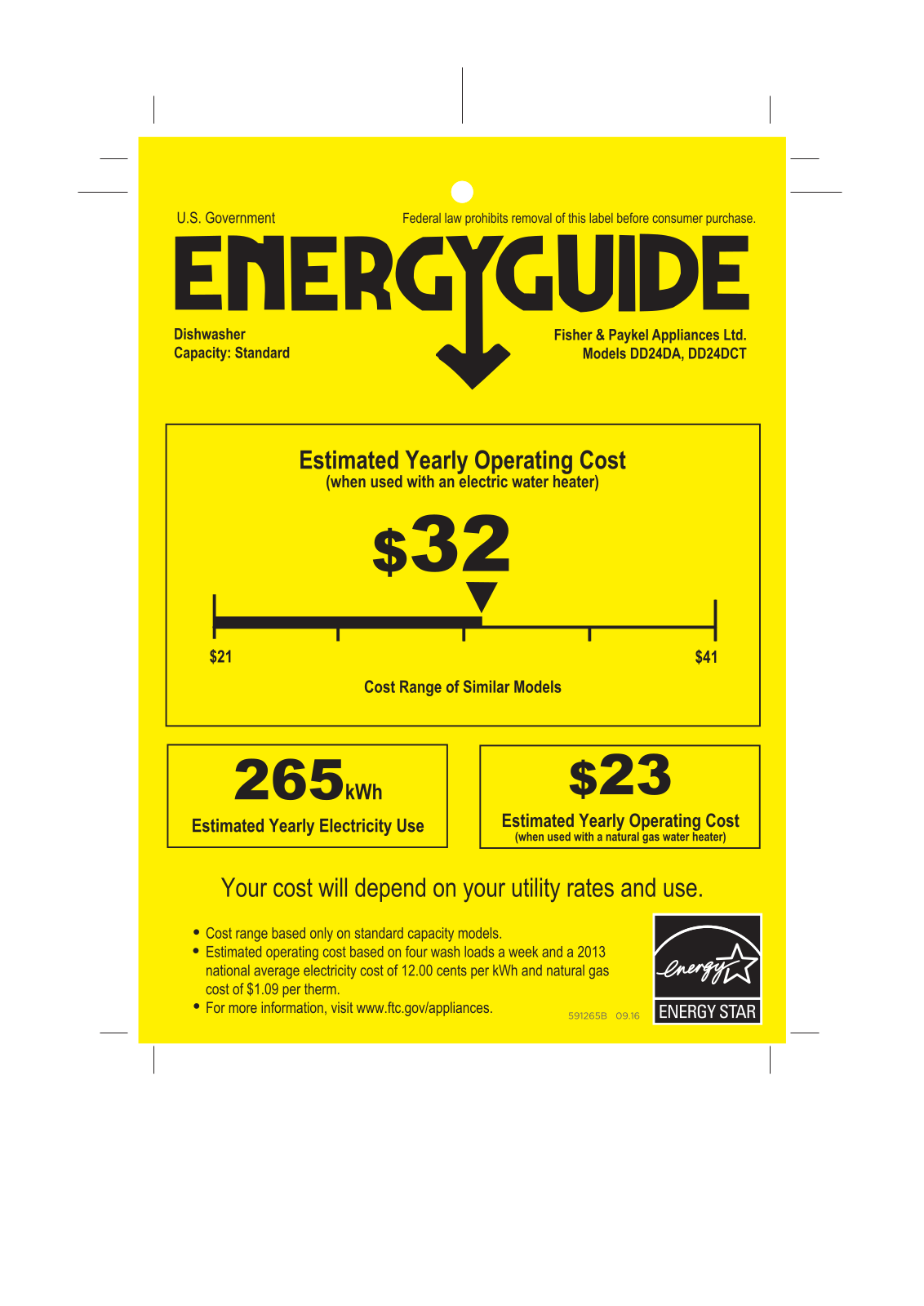 Fisher Paykel DD24DAW9, DD24DCTX9 Energy Label