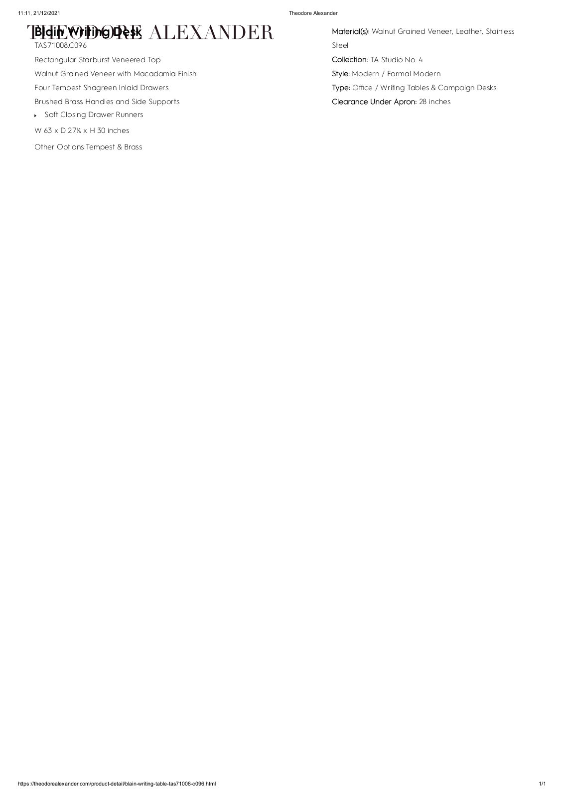 Theodore Alexander FPLJ3301 Specifications - ManualMachine.com
