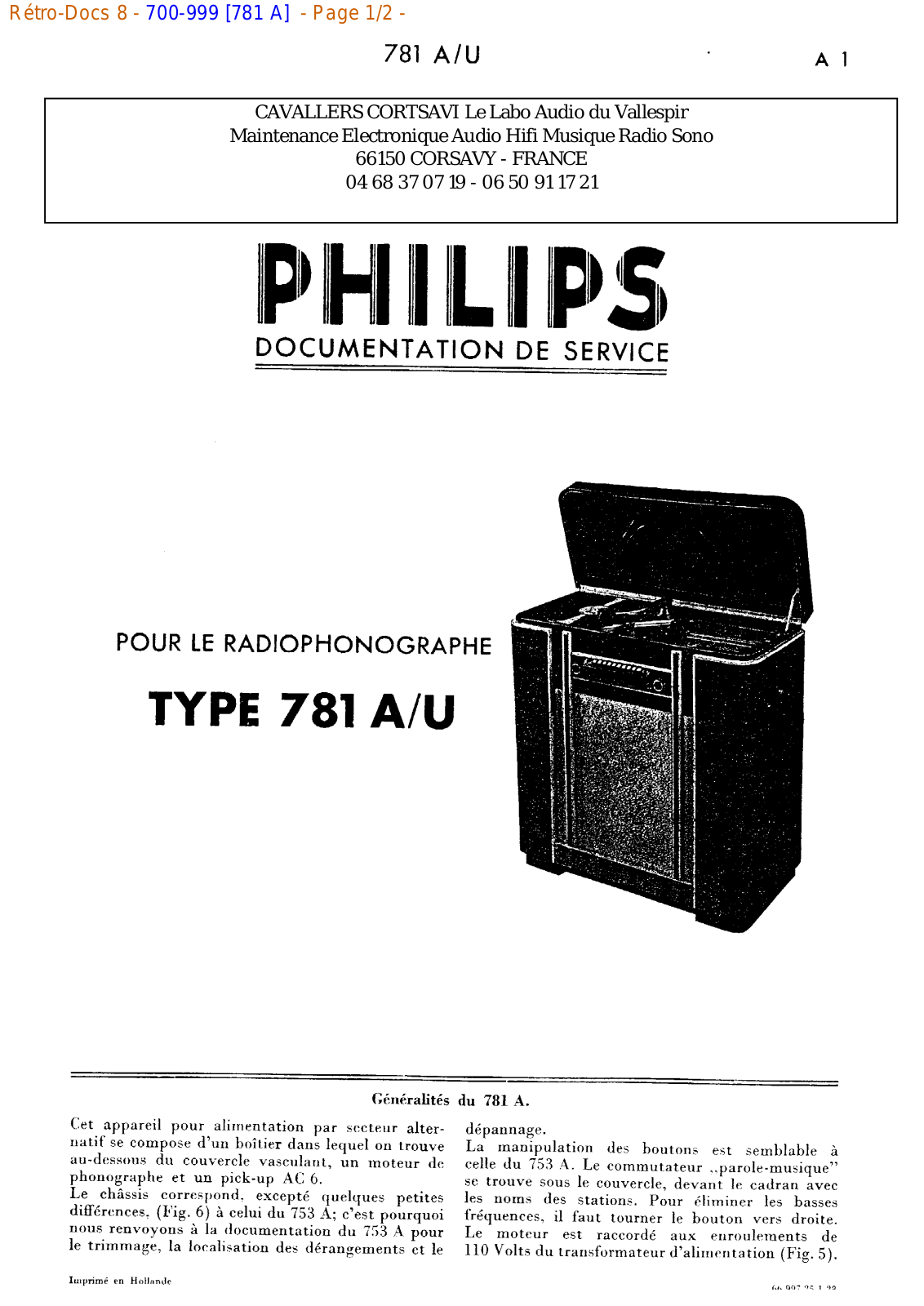 Philips 781 a Datasheet - ManualMachine.com