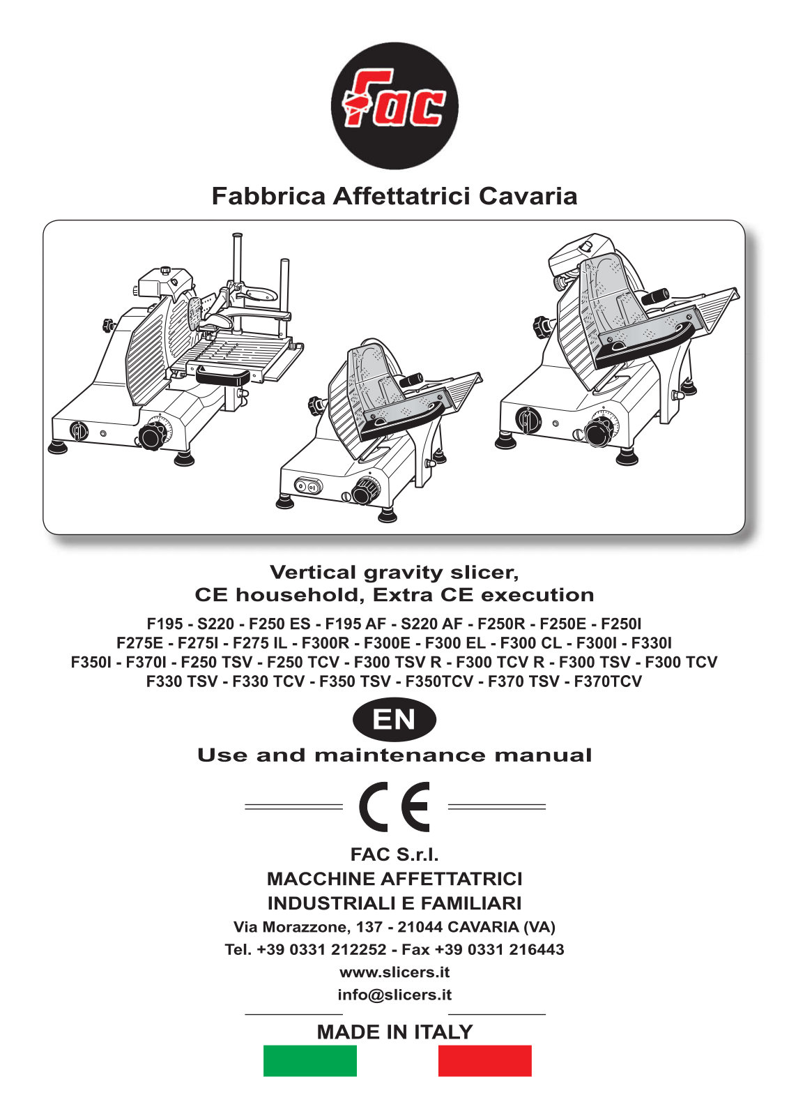 Fac F350I, F195, F300 TCV, F300E, F300 TSV User Manual