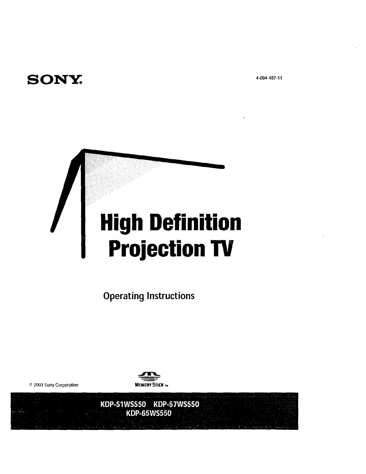 Sony KDP-65WS550, KDP-57WS550, KDP-51WS550 Owner’s Manual