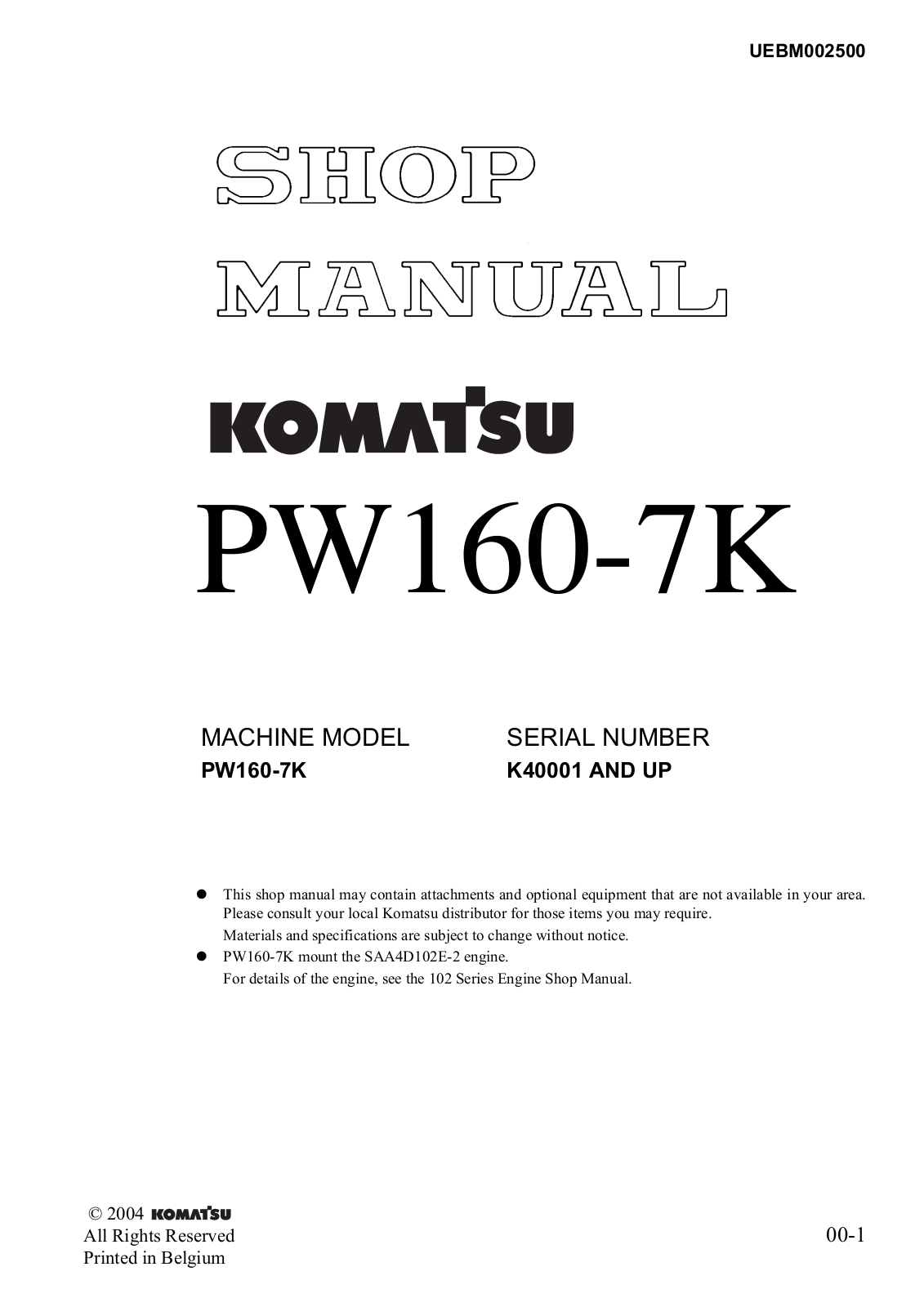 Komatsu PW160-7K Service Manual