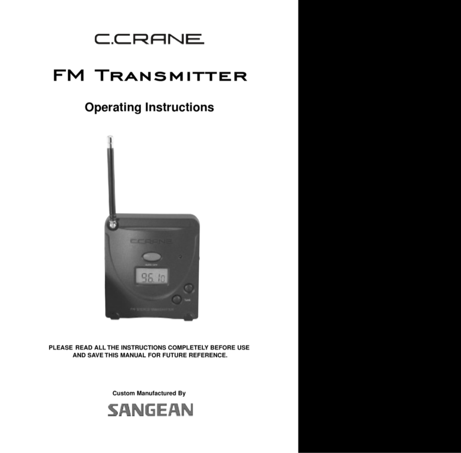 C. Crane FM Transmitter operating instructions manual