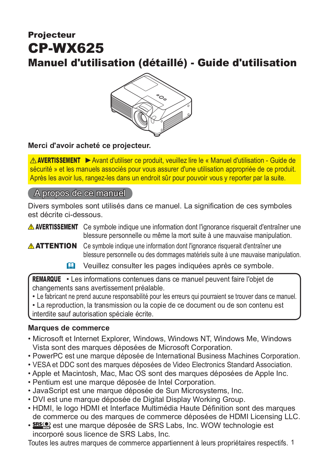 HITACHI CP-WX625W User Manual