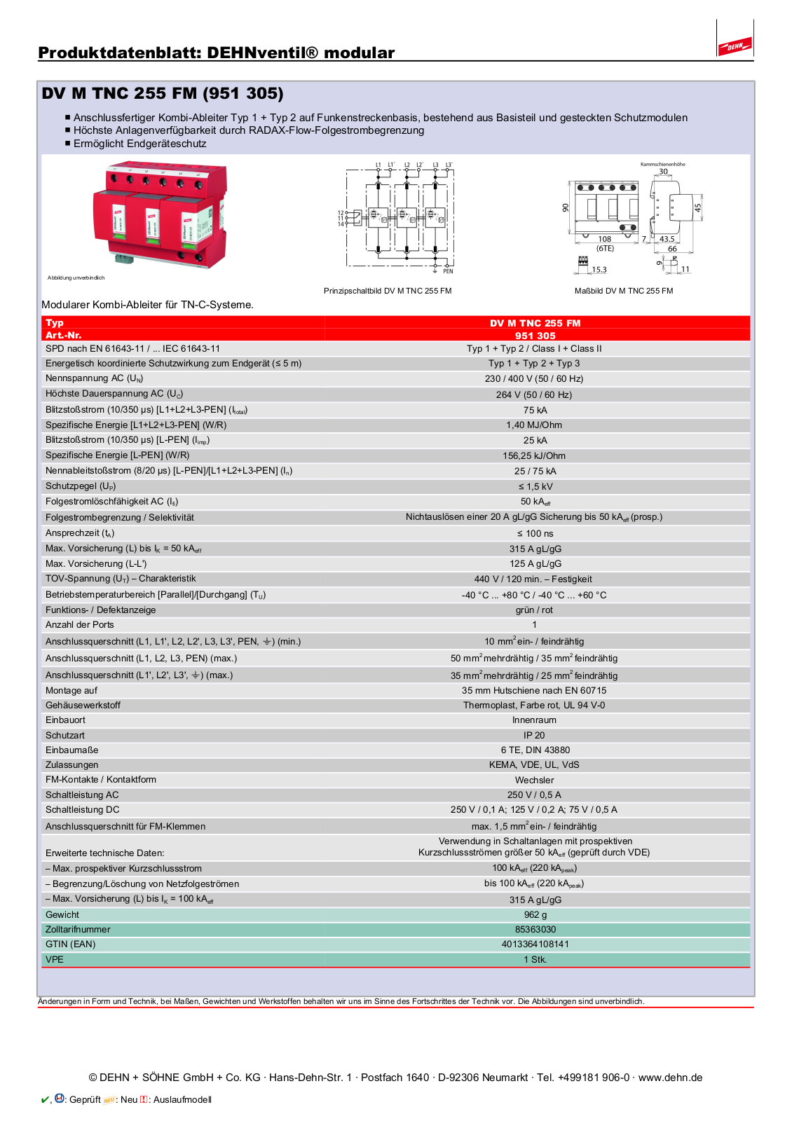 DEHN DV M TNC 255 FM Datasheet - ManualMachine.com