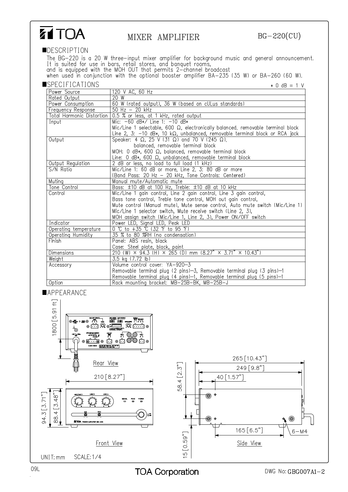 TOA BG-220 CU User Manual