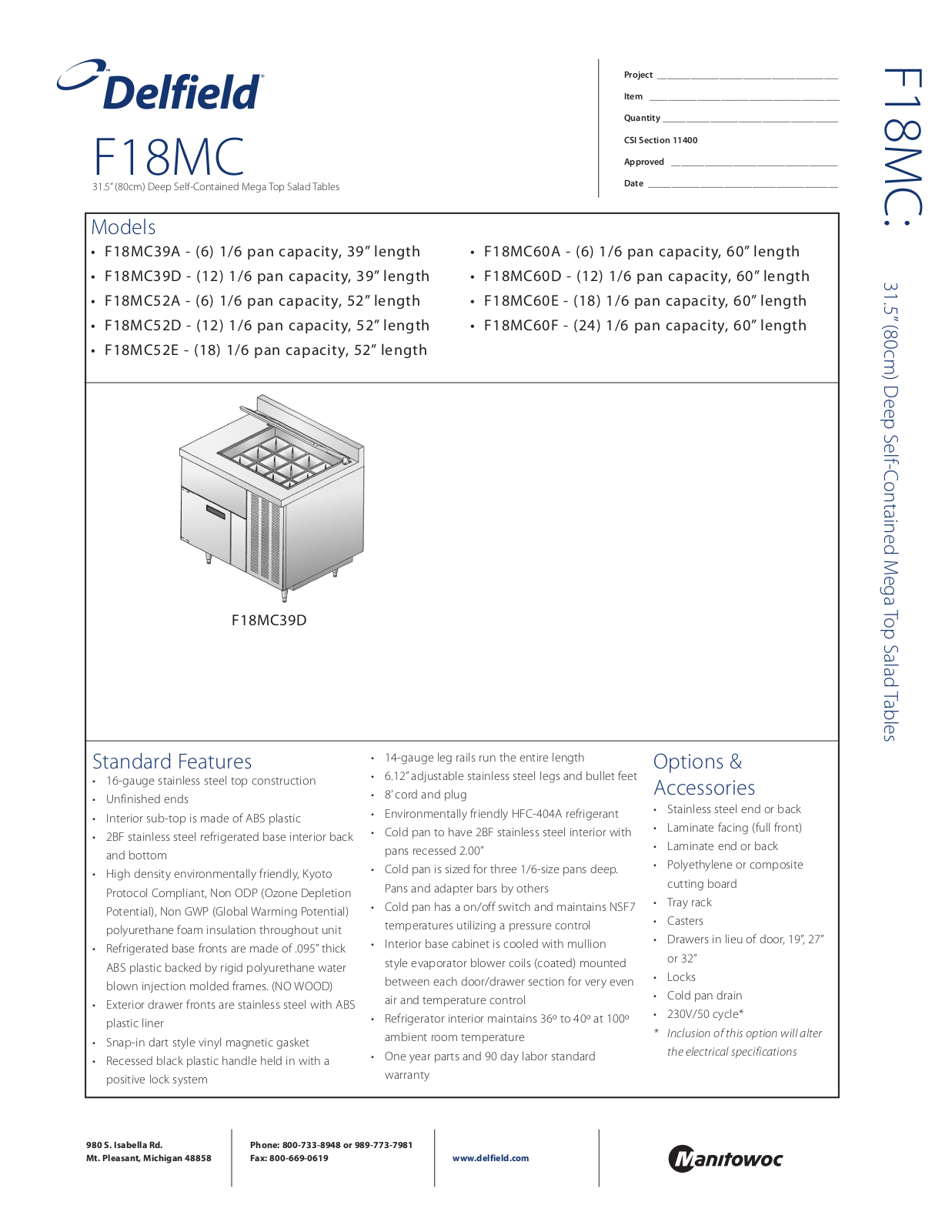 Delfield F18MC39A User Manual