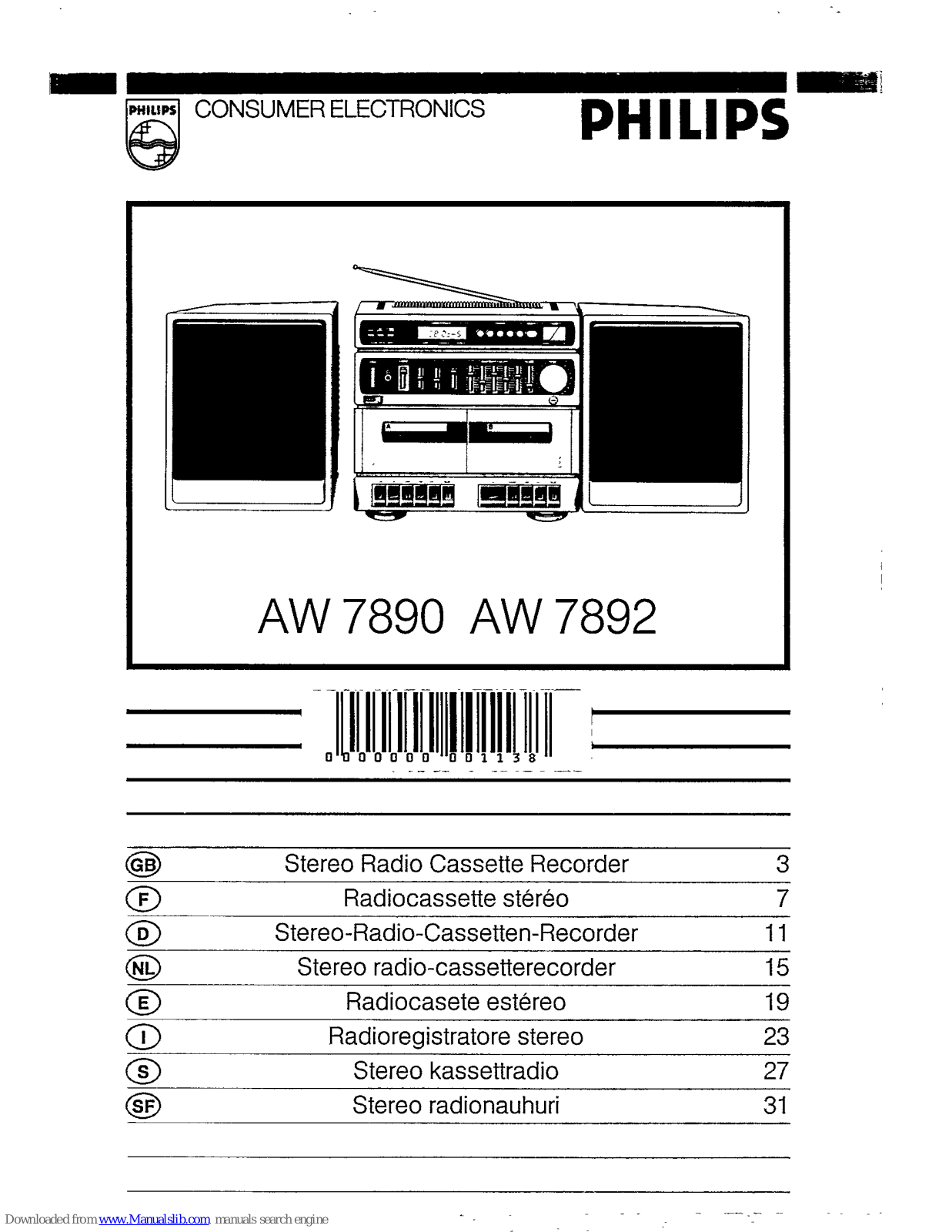 Philips AW7892 - annexe 1, AW 7892 User Manual