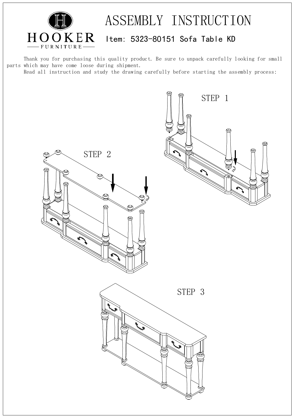 Hooker Furniture 532380151 Assembly Guide