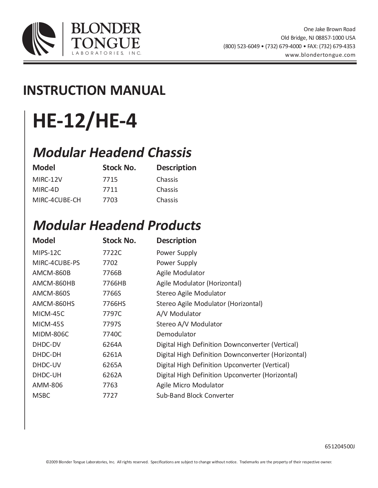 Blonder-Tongue MIRC-4CUBE-CH Users Manual