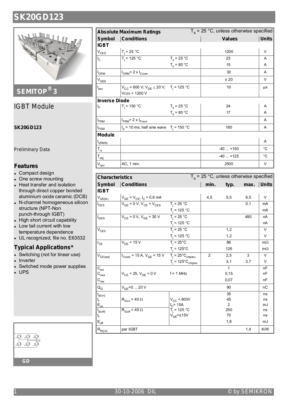 Semikron SK20GD123 Data Sheet