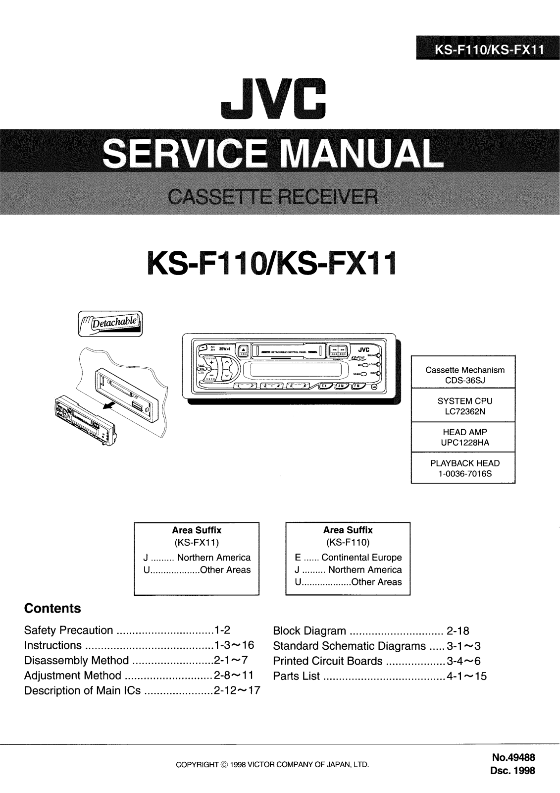 JVC KSF-110, KSFX-11 Service manual