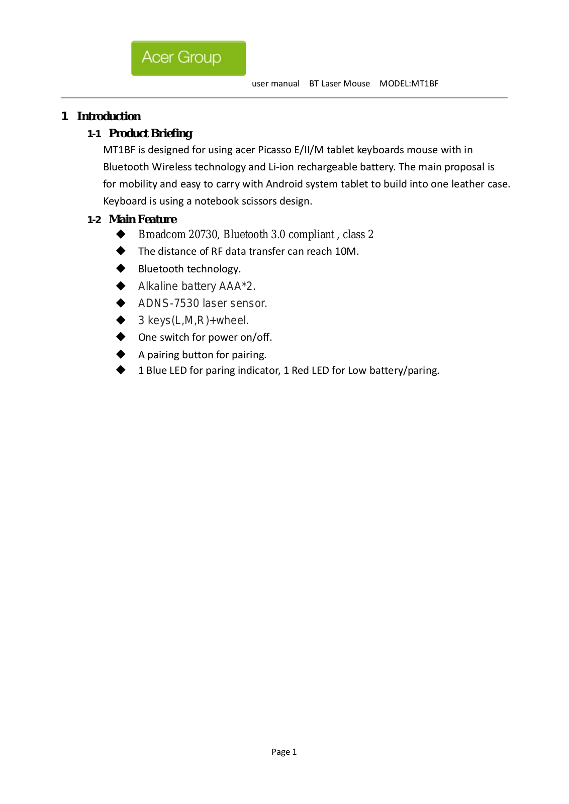 Darfon Electronics MT1BF User Manual