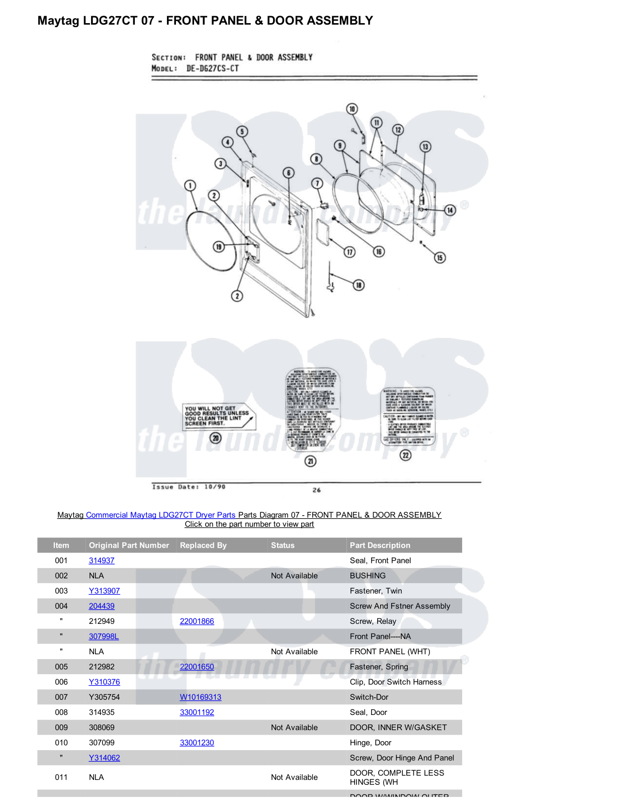 Maytag LDG27CT Parts Diagram