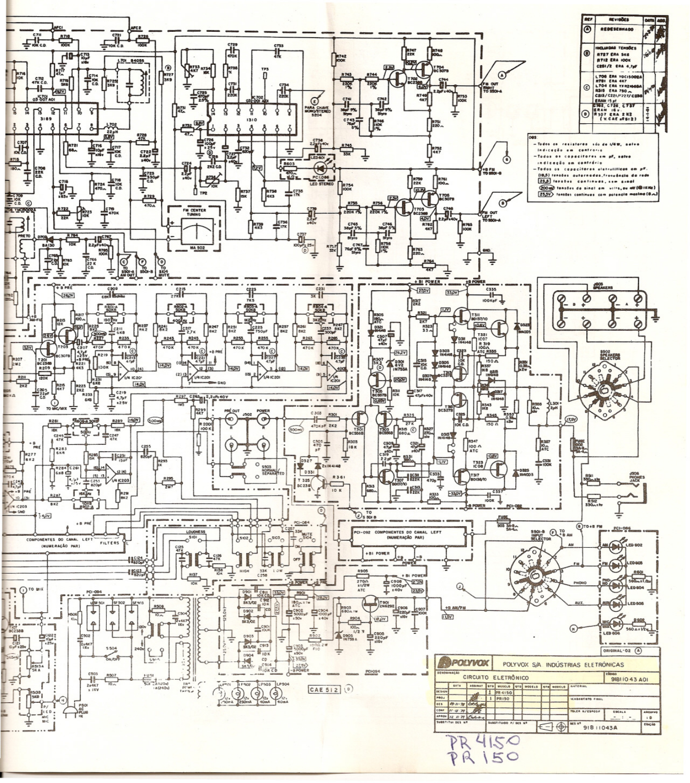 Polyvox PR4280, PR4150, PR1800, PR2200 Schematic