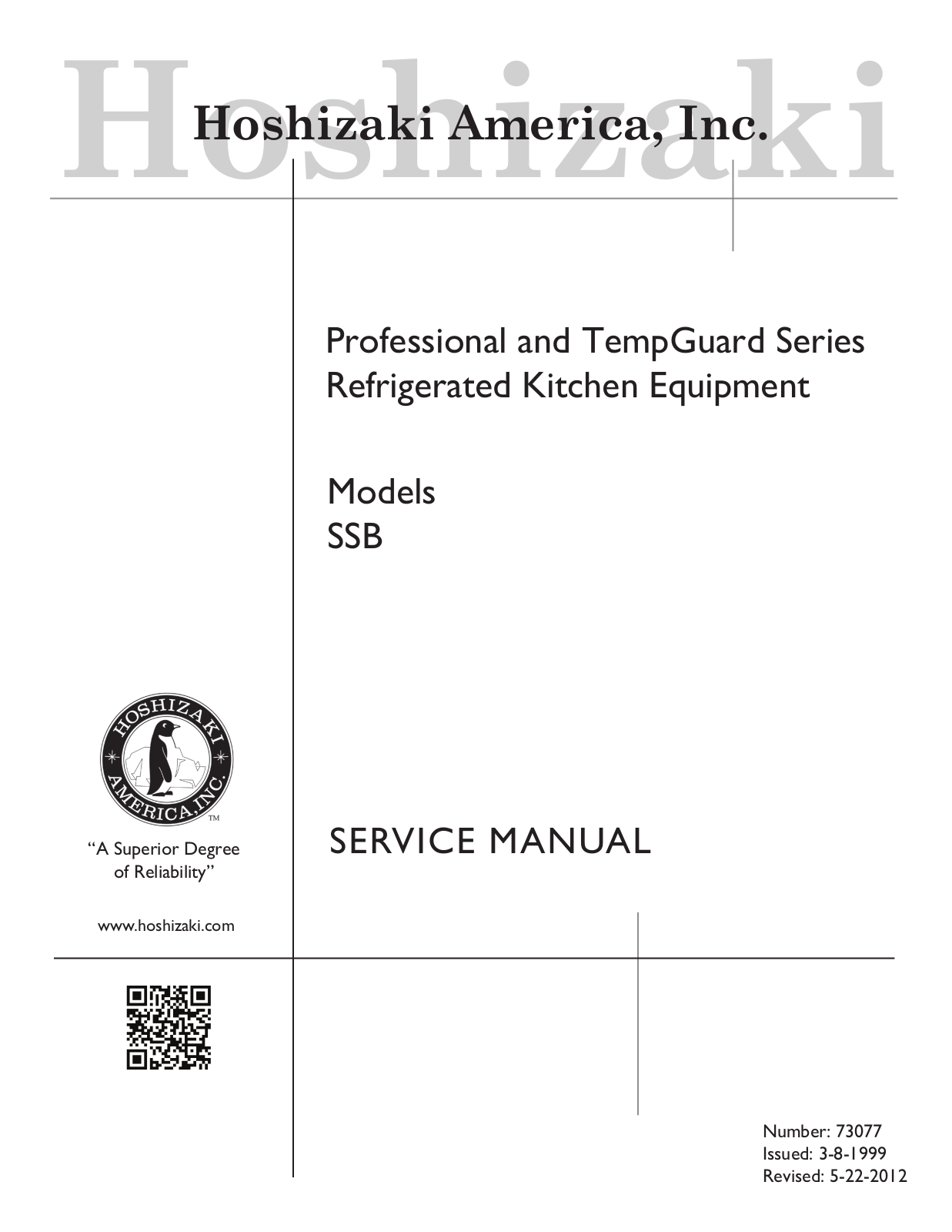 Hoshizaki HH1SSBHS, PTR2SSBHGHG, RFH3SSB, PTR2SSBFGFG, RFH2SSB Service Manual