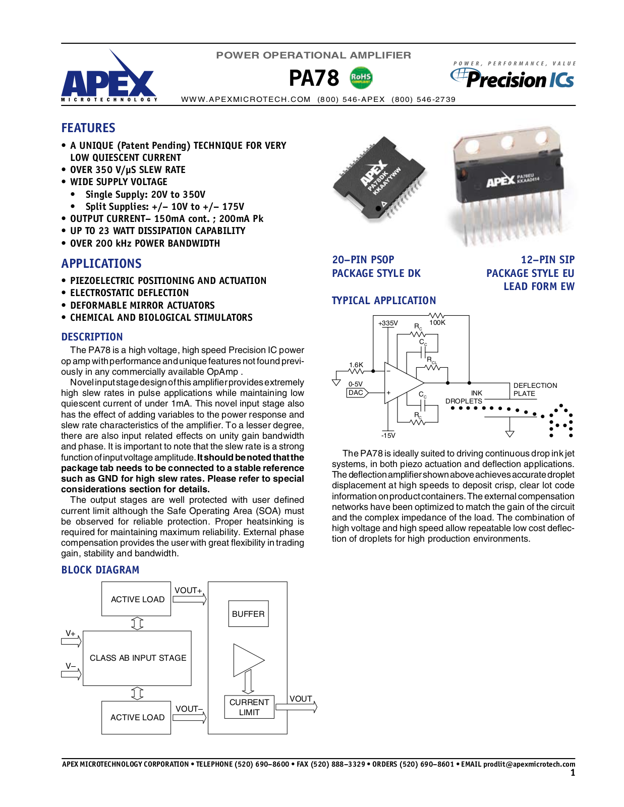 Apex Microtechnology PA78 User Manual