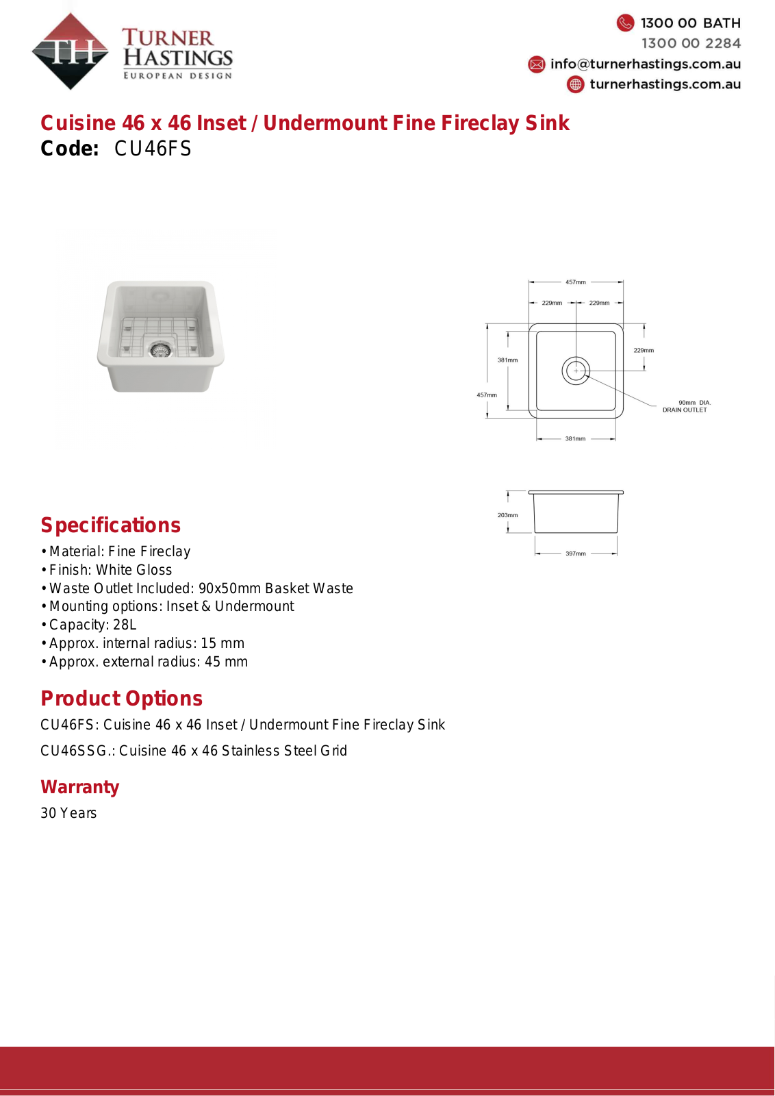 Turner Hastings CU46FS Specifications Sheet