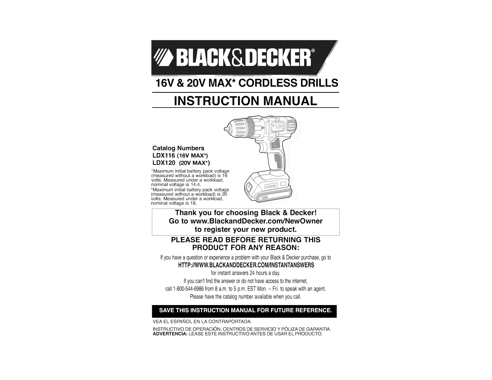 Black & Decker LDX116C TYPE1 Owner’s Manual