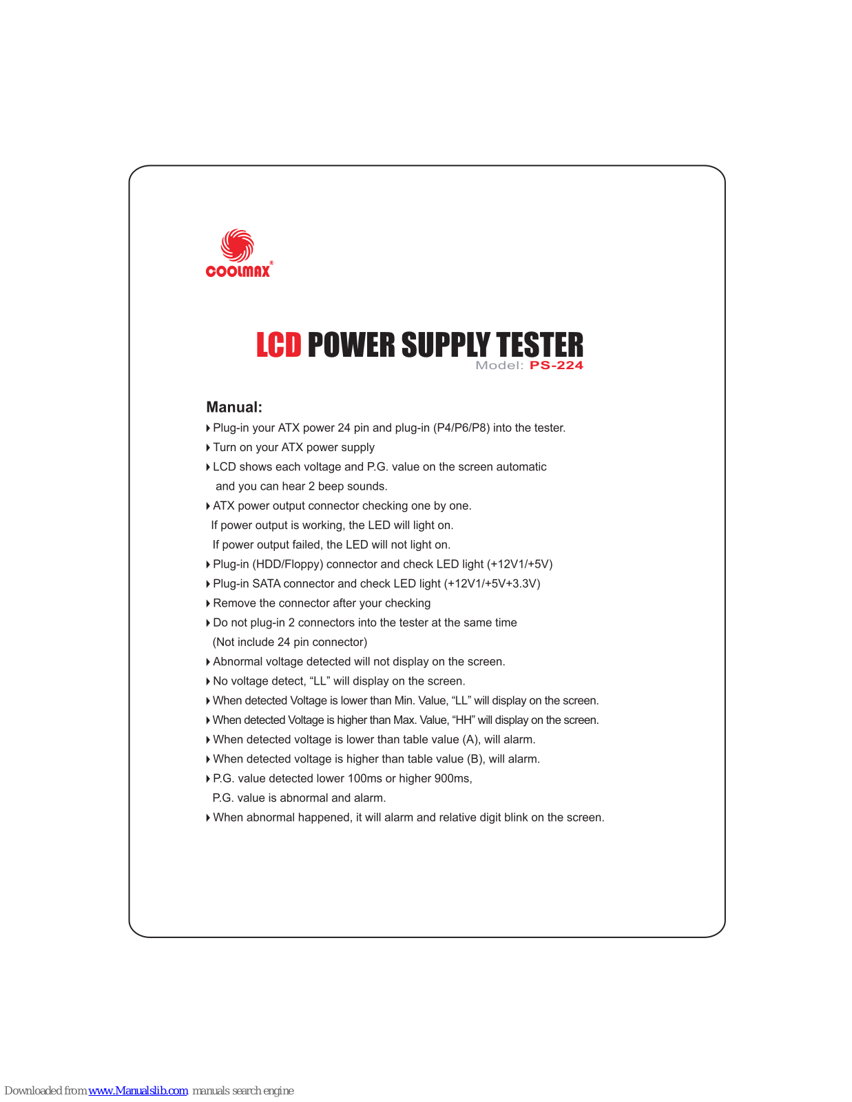 Coolmax PS-224 User Manual - ManualMachine.com