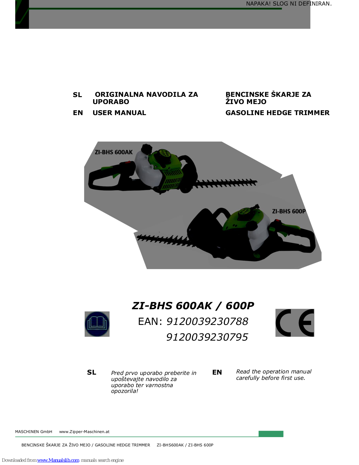 ZIPPER MASCHINEN ZI-BHS 600AK, ZI-BHS 600P User Manual