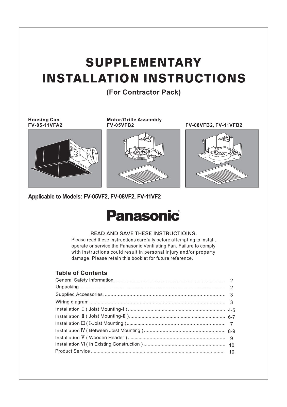Panasonic fv05vfa2 Operation Manual