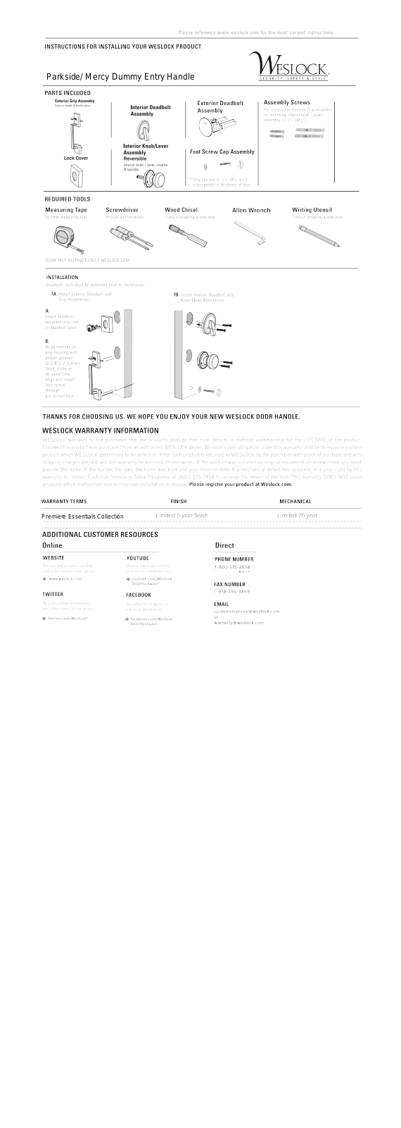 Weslock WESL2065 Instructions - ManualMachine.com