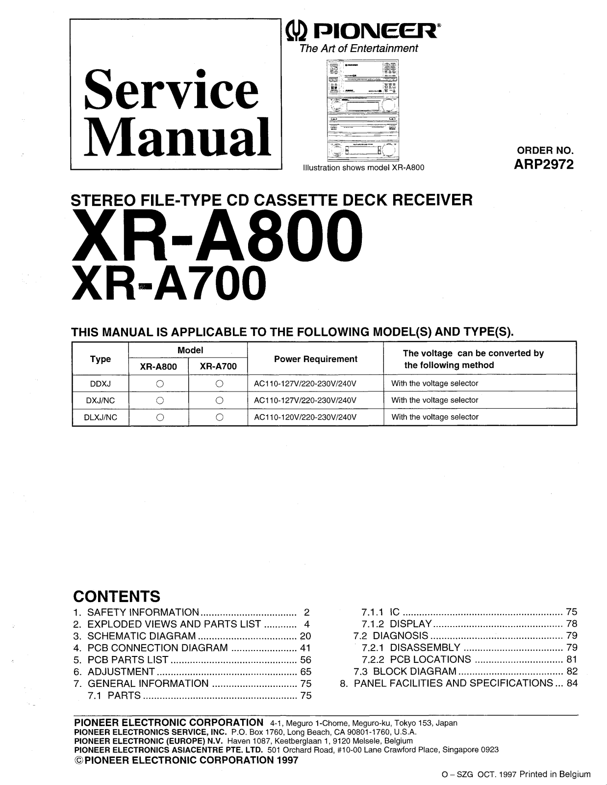 Pioneer XRA-700, XRA-800 Service manual