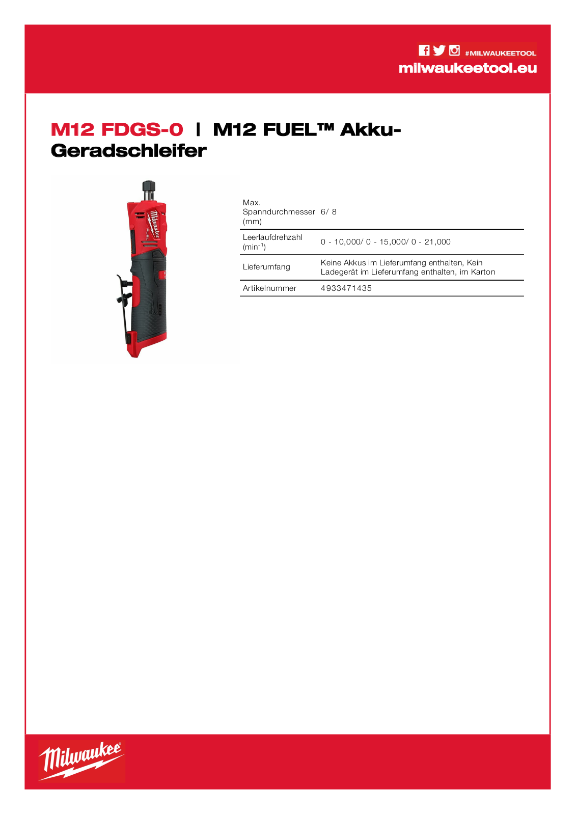 Milwaukee M12 FDGS-0 User Manual