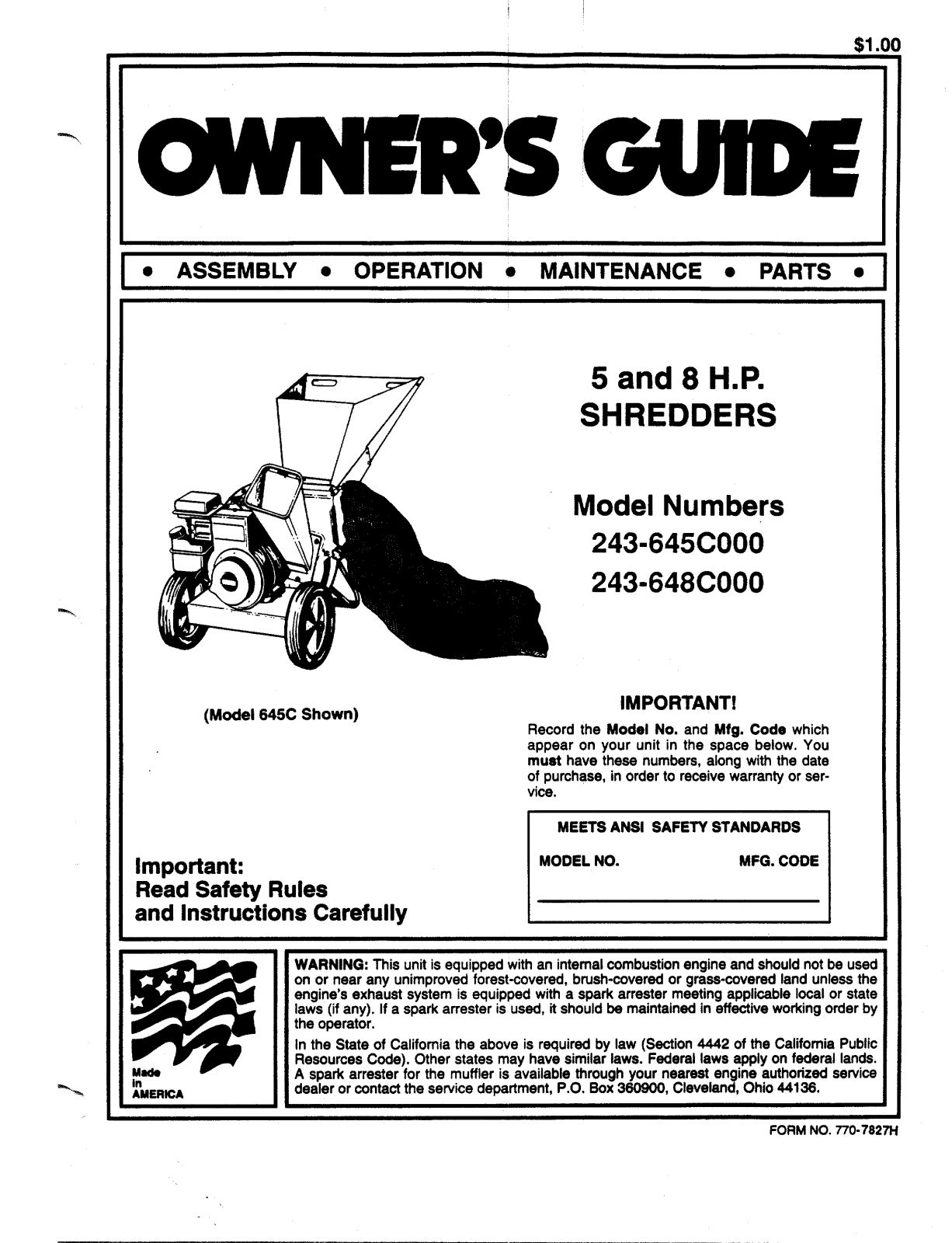 MTD 243-685C000 User Manual