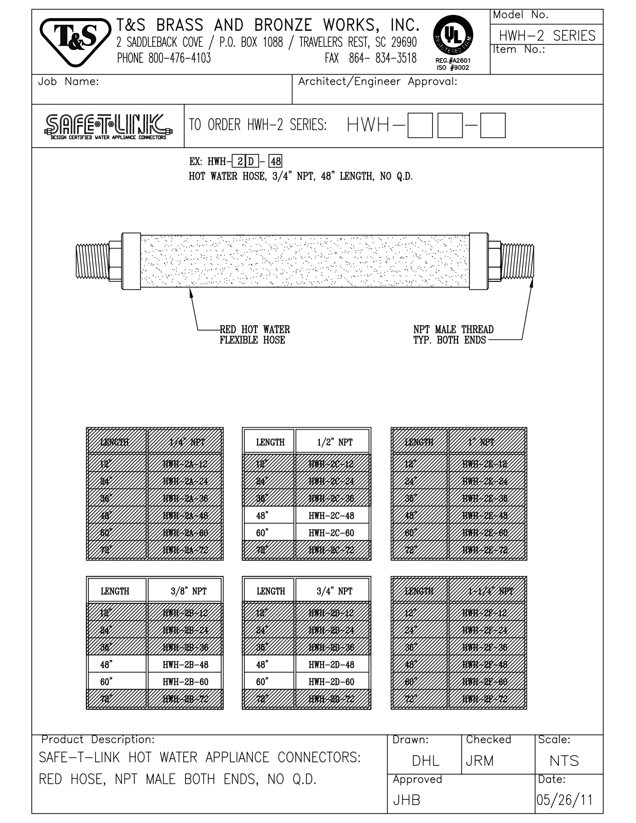 T&S Brass HWH-2A-12 User Manual