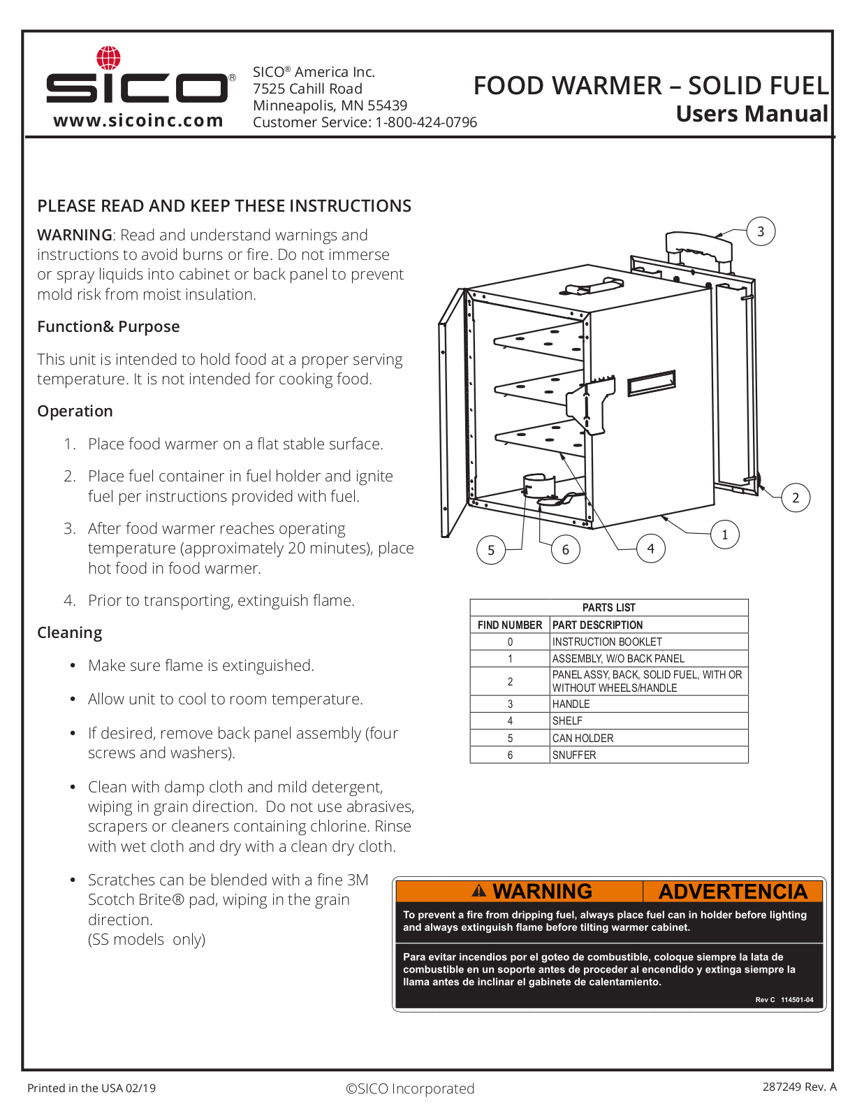 SICO FOOD WARMER User Manual