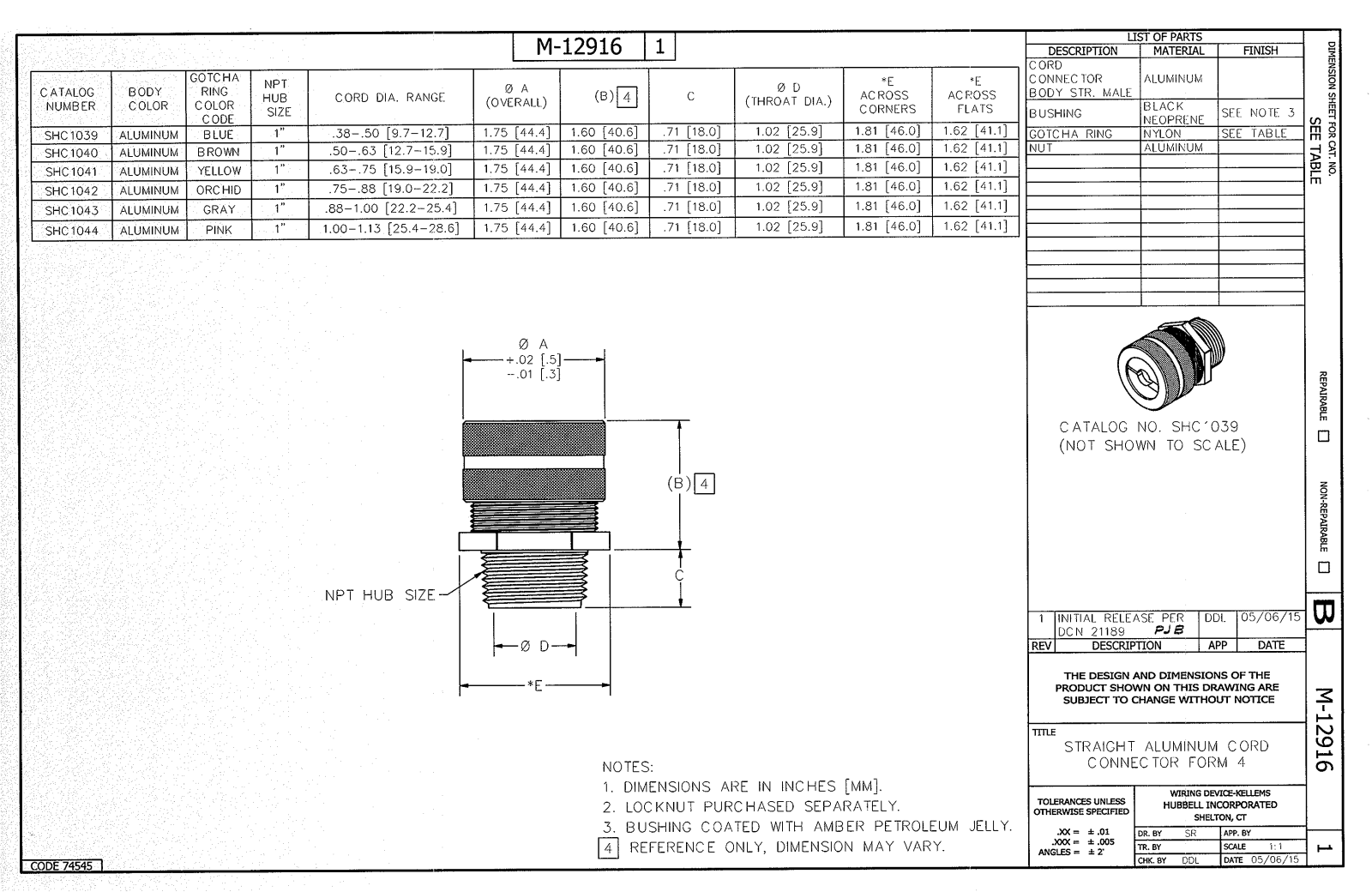 Hubbell SHC1042 Reference Drawing