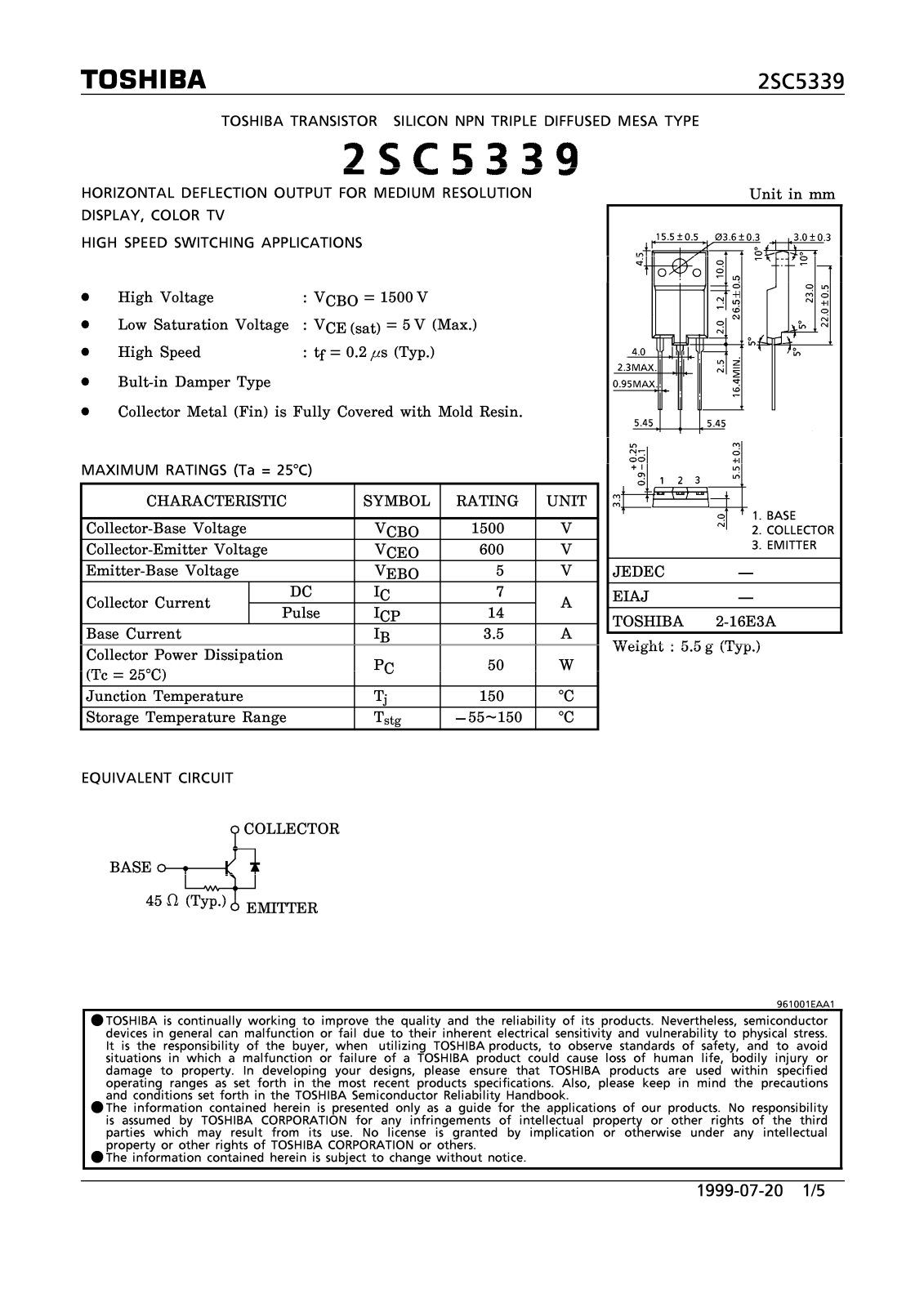 Toshiba 2SC5339 Datasheet