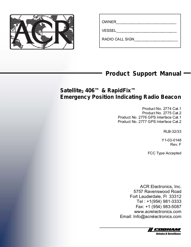 ACR Electronics RAPIDIFIX 406 EPIRB User Manual