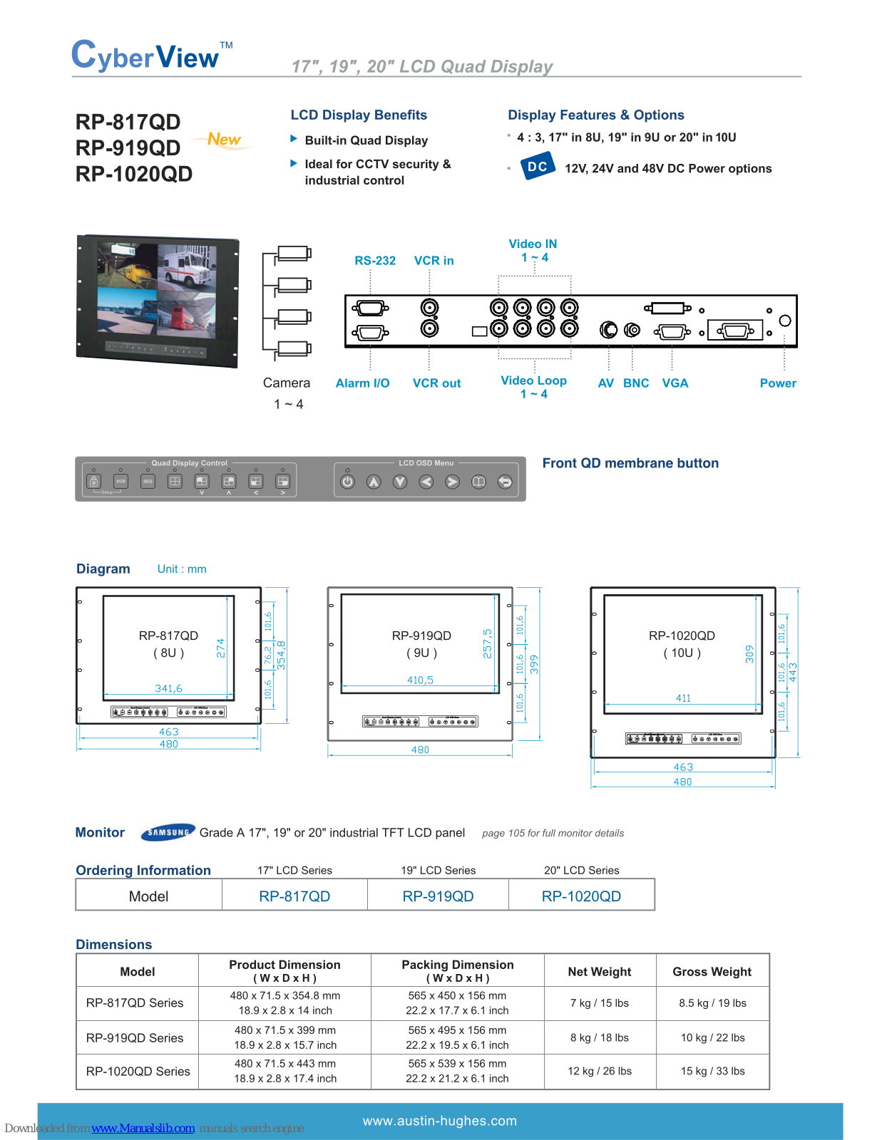 Austin Hughes CyberView RP-1020QD, CyberView RP-817QD, CyberView RP-919QD Specifications