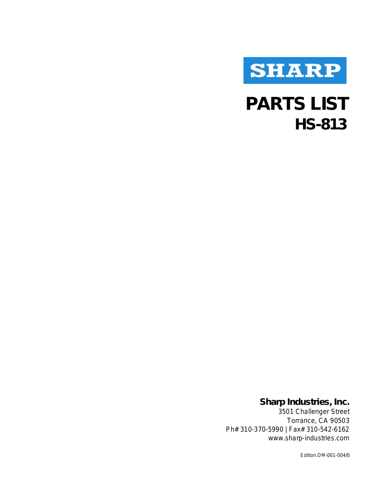 sharp HS-813 Parts List