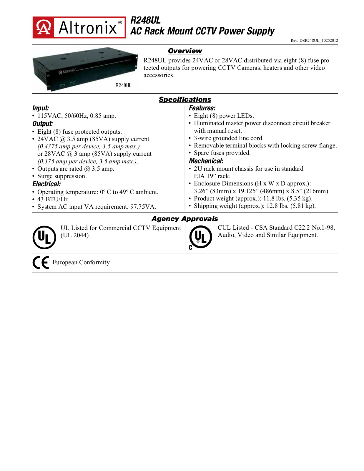 Altronix R248UL Data Sheet