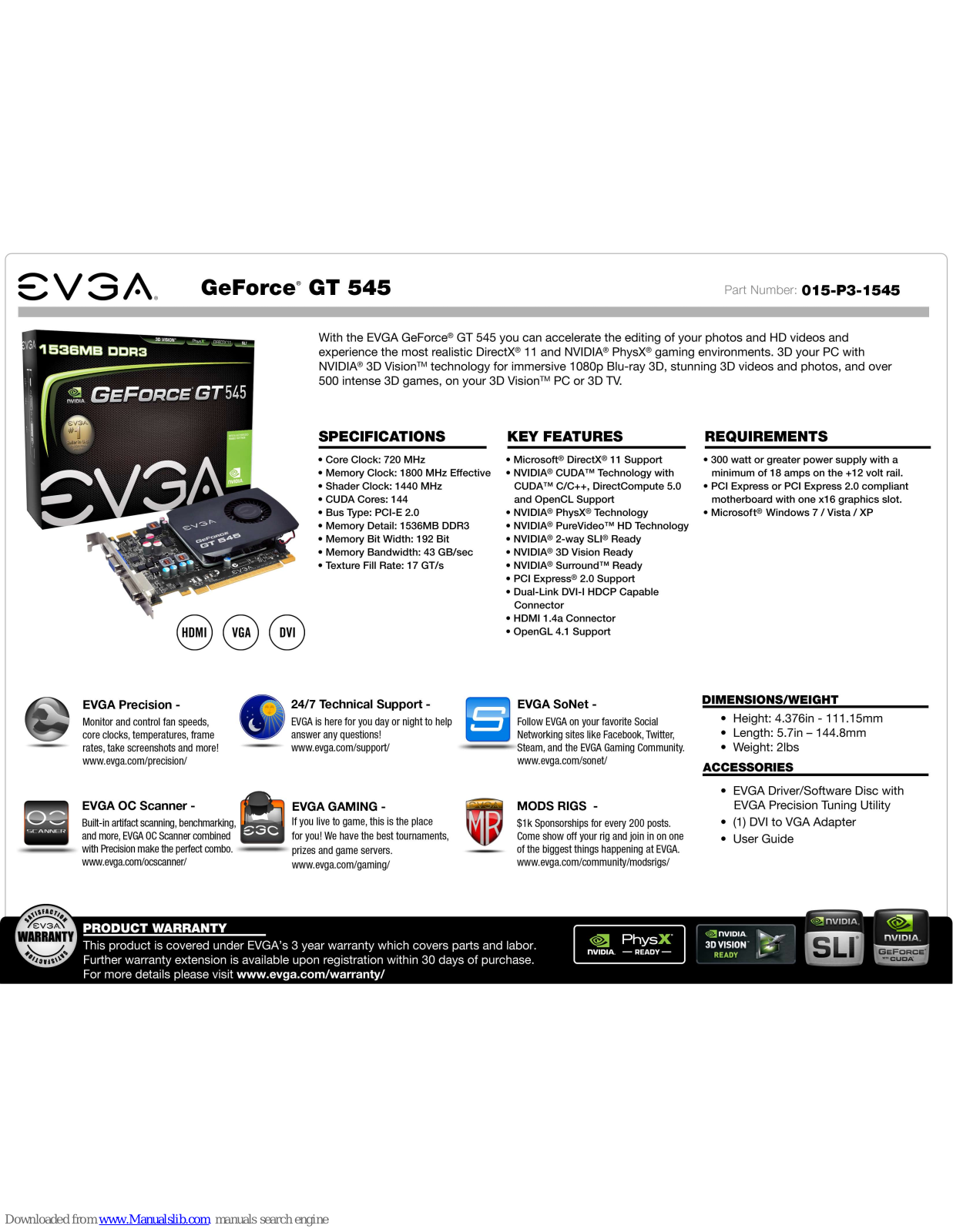 EVGA GeForce GT 545 Specifications - ManualMachine.com