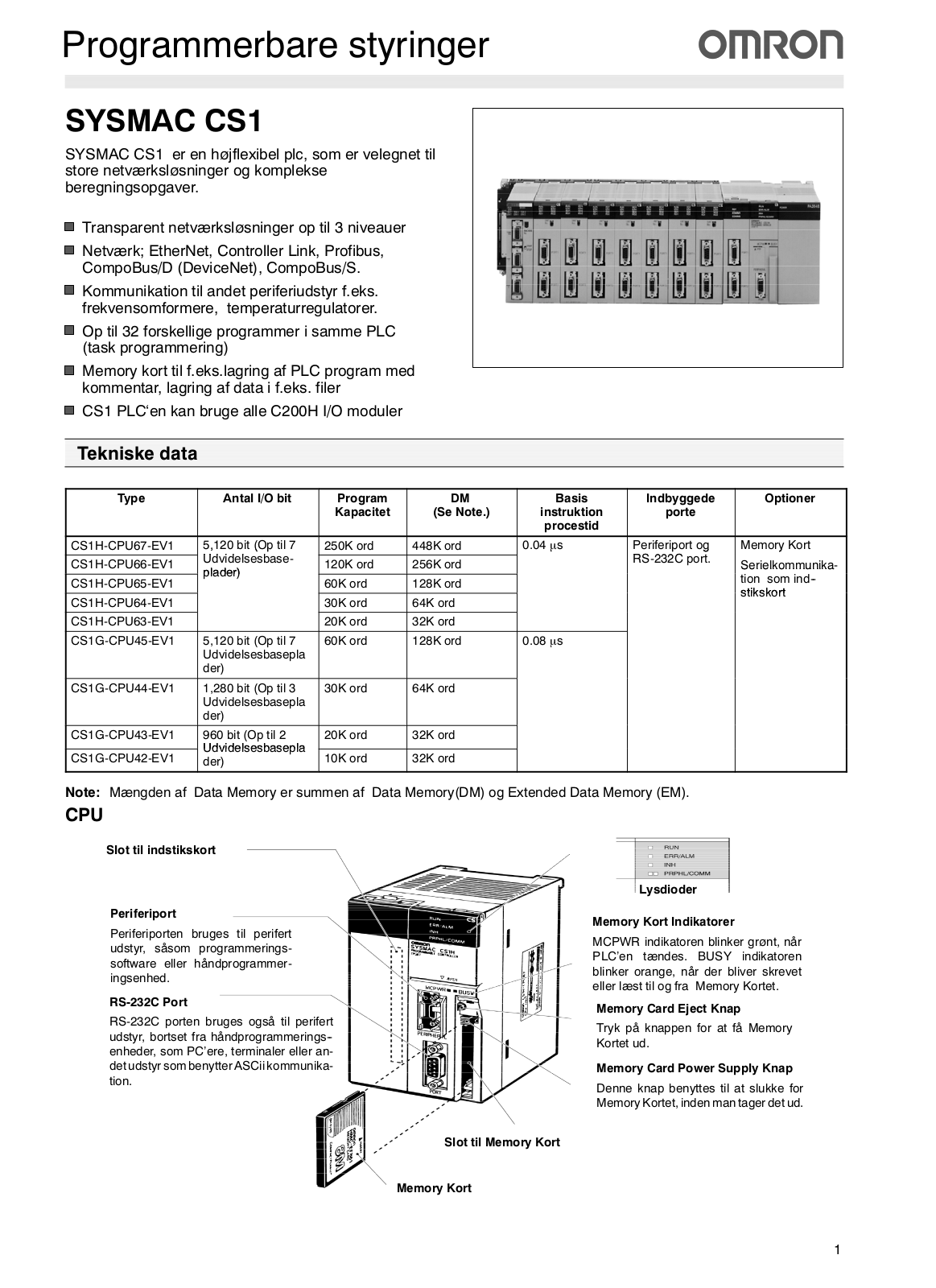 Omron SYSMAC CS1 BROCHURE