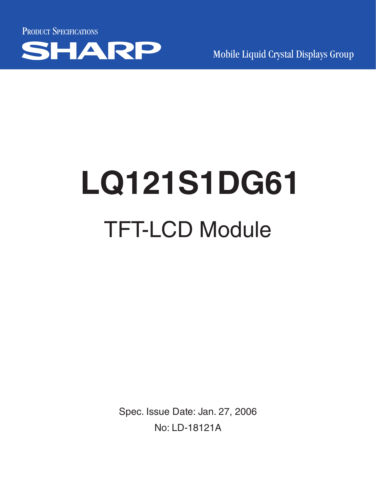 SHARP LQ121S1DG61 User Manual