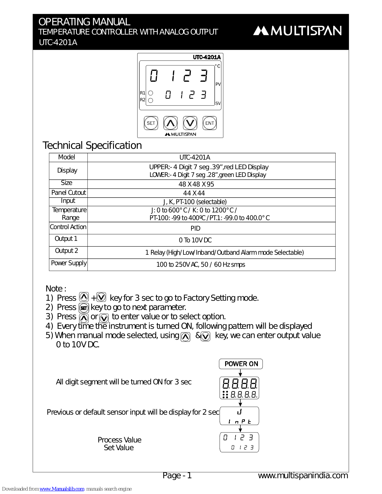 MULTISPAN UTC-4201A Operating Manual - ManualMachine.com