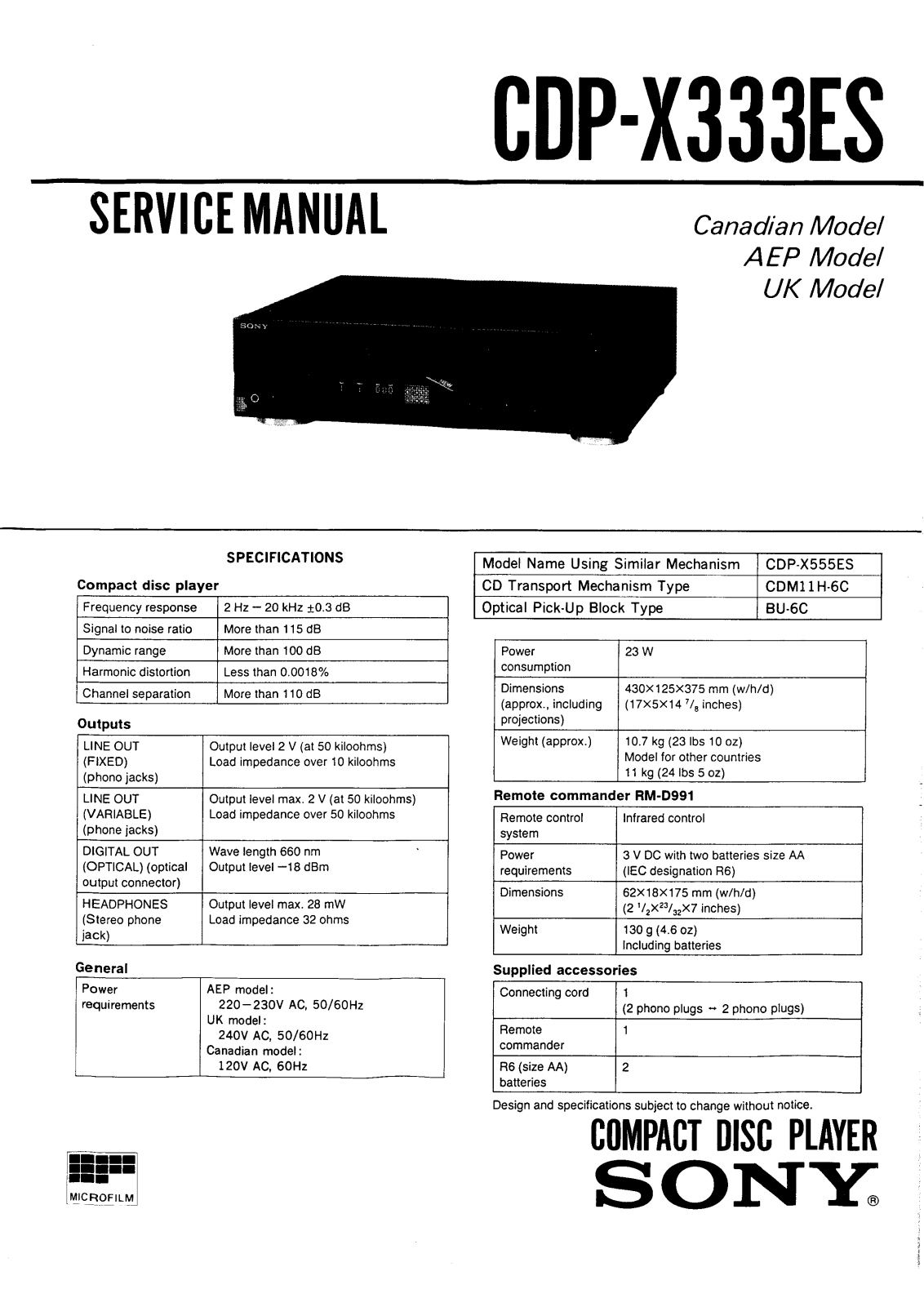 Sony CDPX-333-ES Service manual