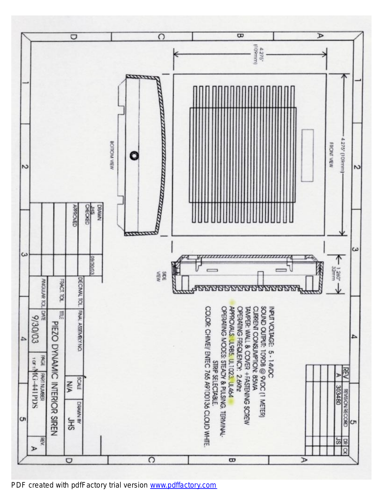 MG Electronics MG-441-PDS Specsheet