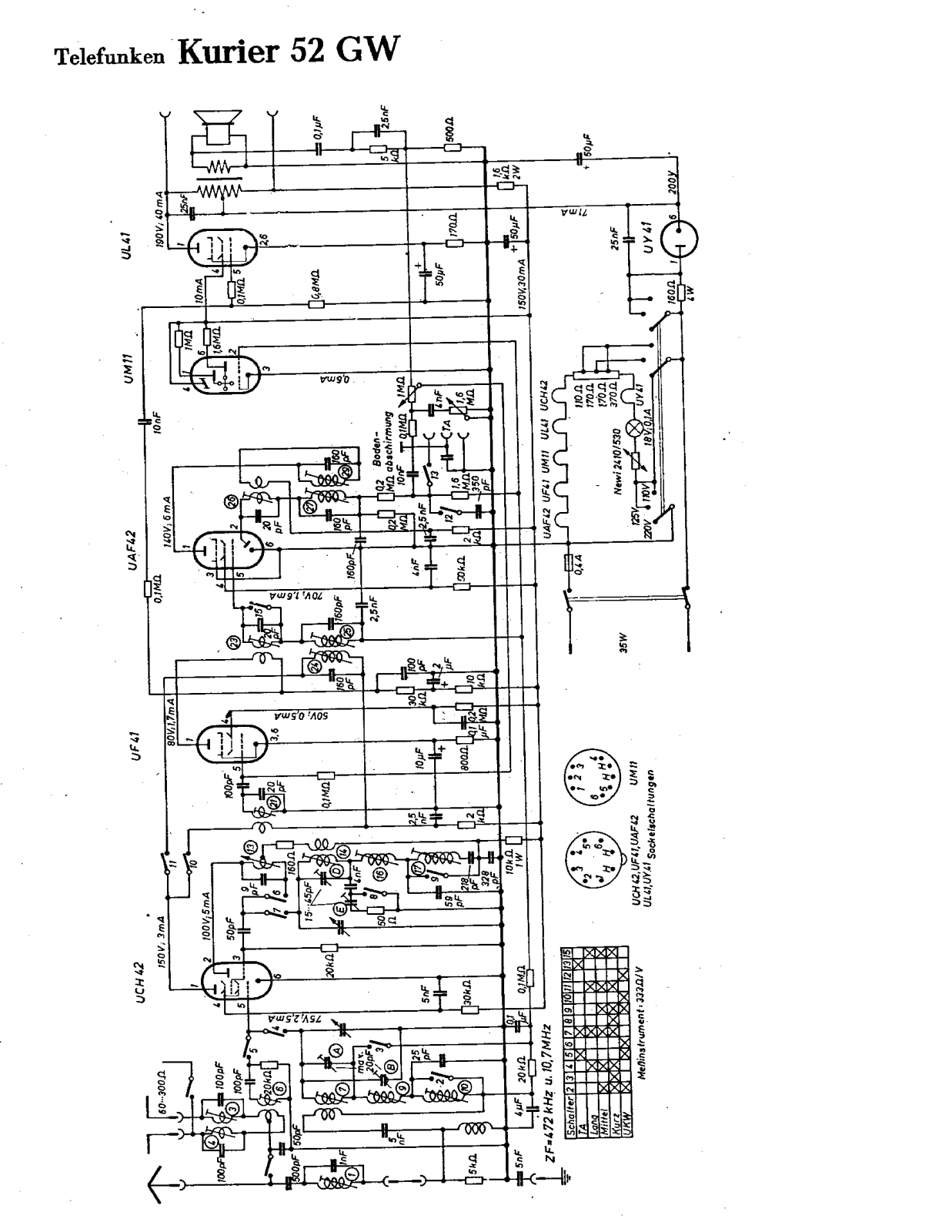 Telefunken Kurier 52 GW Cirquit Diagram