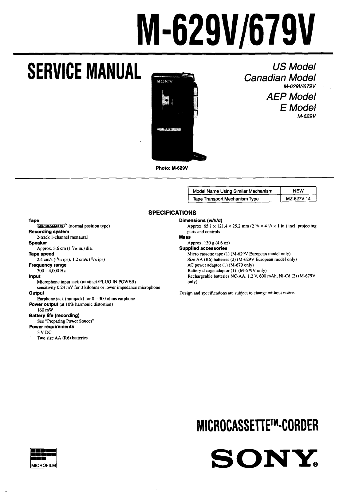 Sony M-629-V Service manual