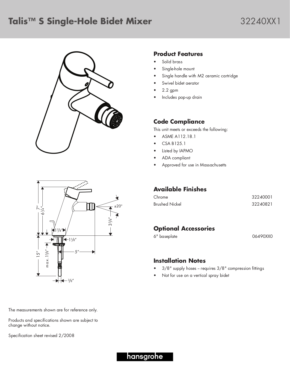 Hans Grohe 32240XX1 User Manual