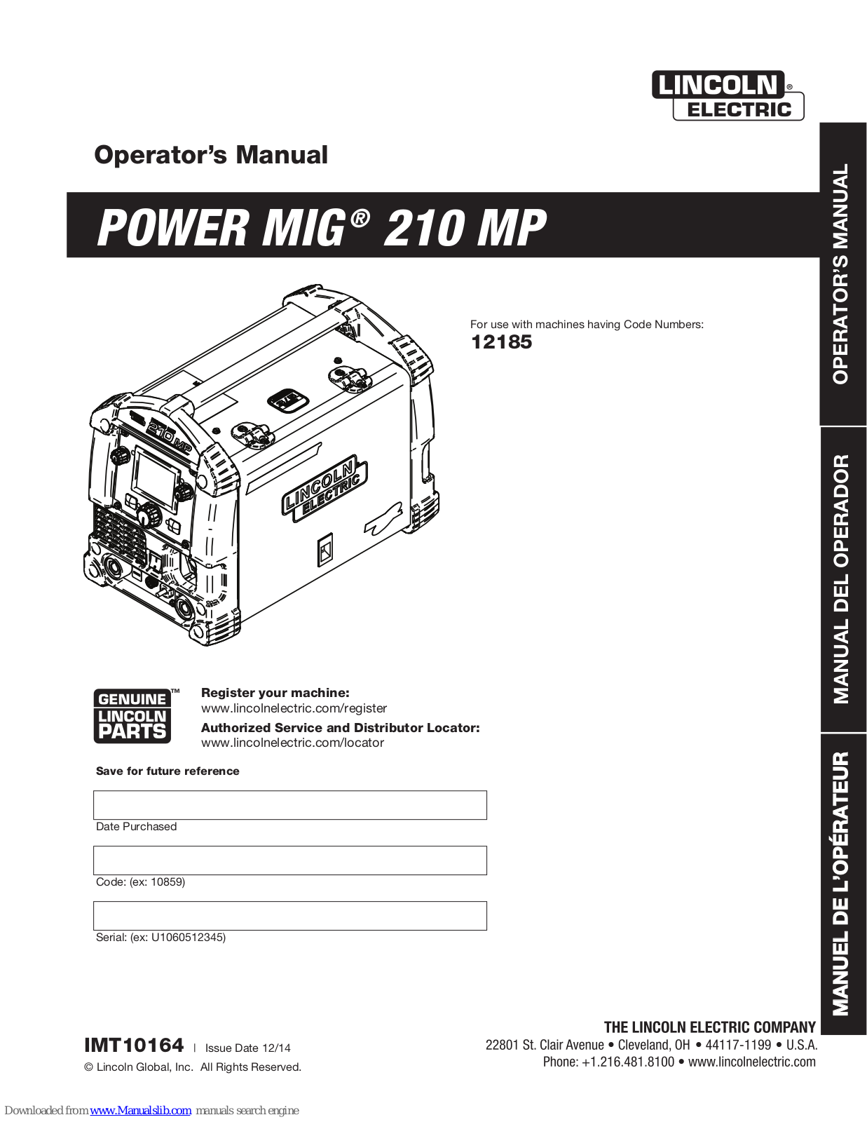 Lincoln Electric POWER MIG 210 MP, 12185, 12630 Operator's Manual