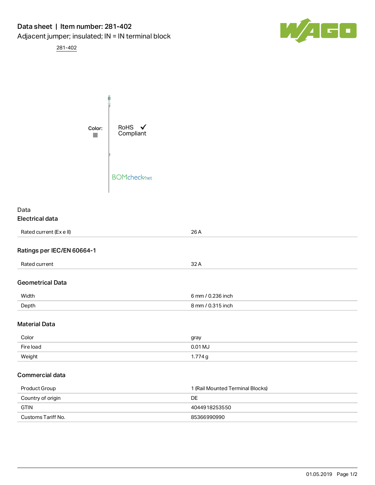 Wago 281-402 Data Sheet